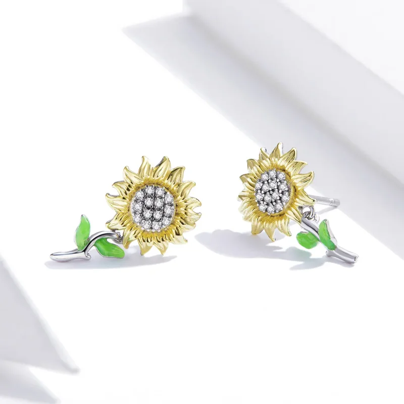 (bilde for) Pandora Style Two Tone Bicolor solsikke øredobber - SCE919 - Vis 3