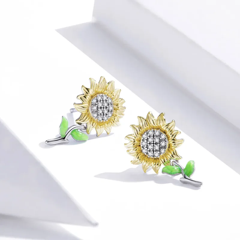 (bilde for) Pandora Style Two Tone Bicolor solsikke øredobber - SCE919 - Vis 4