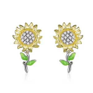 (bilde for) Pandora Style Two Tone Bicolor solsikke øredobber - SCE919