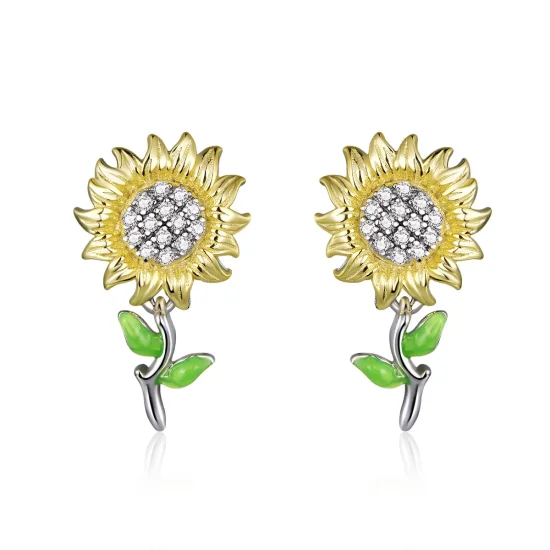 (bilde for) Pandora Style Two Tone Bicolor solsikke øredobber - SCE919