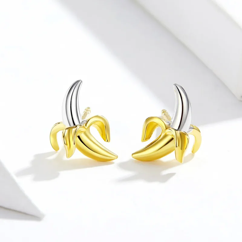 (bilde for) Pandora Style Two Tone Bicolor søte lekne banan øredobber - SCE731 - Vis 2