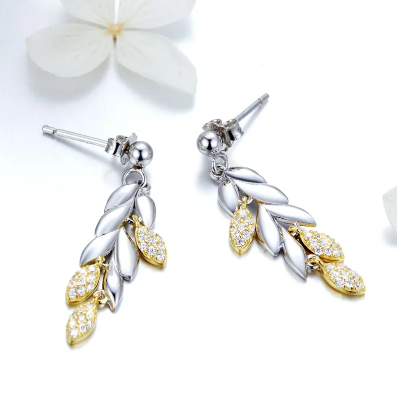 (bilde for) Pandora Style Two Tone Bicolor To-farge Wheat Spike Dangle øredobber - BSE025 - Vis 2