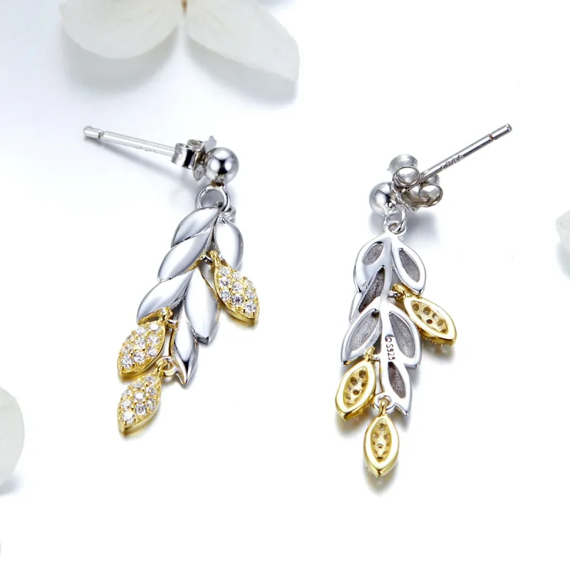 (bilde for) Pandora Style Two Tone Bicolor To-farge Wheat Spike Dangle øredobber - BSE025 - Vis 3