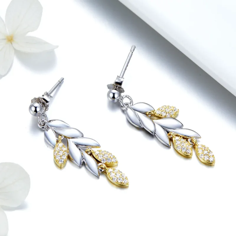 (bilde for) Pandora Style Two Tone Bicolor To-farge Wheat Spike Dangle øredobber - BSE025 - Vis 4