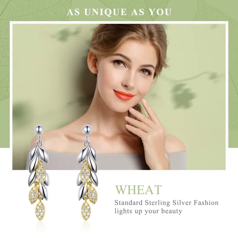 (bilde for) Pandora Style Two Tone Bicolor To-farge Wheat Spike Dangle øredobber - BSE025 - Vis 6
