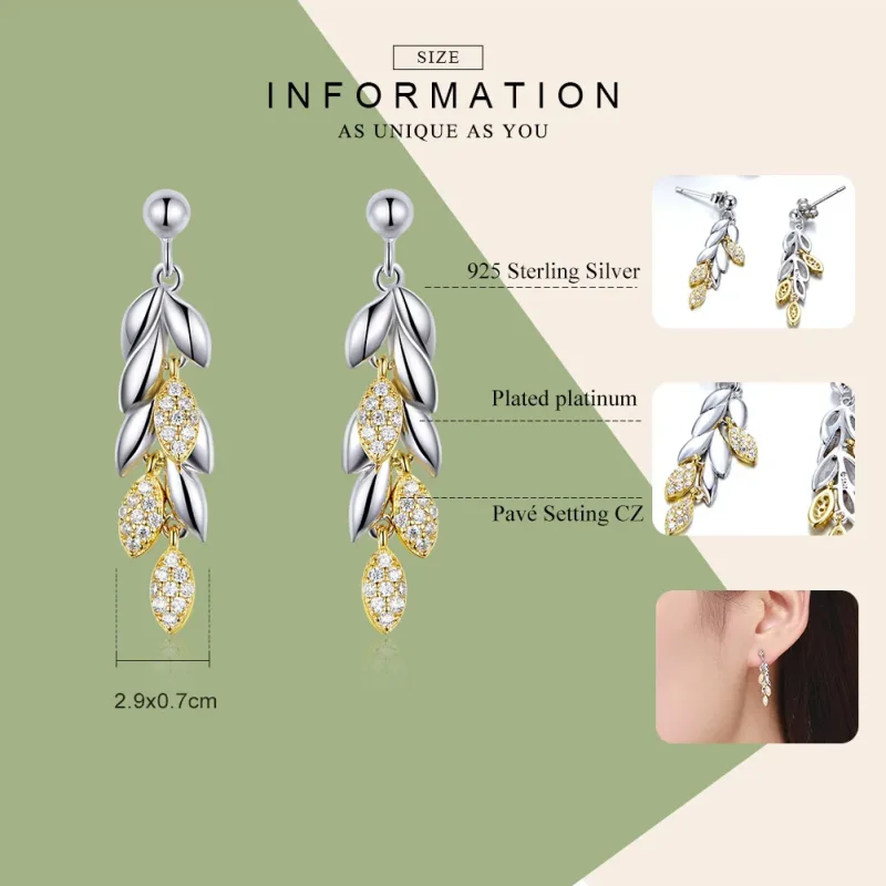 (bilde for) Pandora Style Two Tone Bicolor To-farge Wheat Spike Dangle øredobber - BSE025 - Vis 7