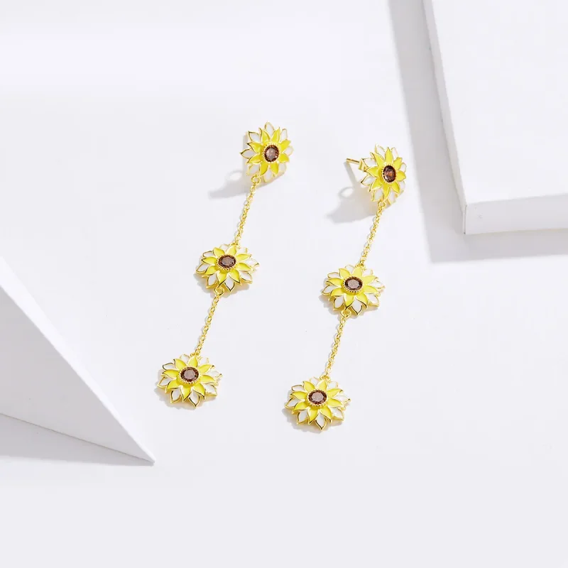 (bilde for) Pandora-stil solblomst hengende øredobber - BSE187 - Vis 2