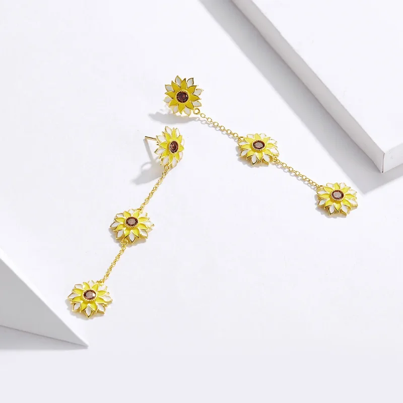 (bilde for) Pandora-stil solblomst hengende øredobber - BSE187 - Vis 3
