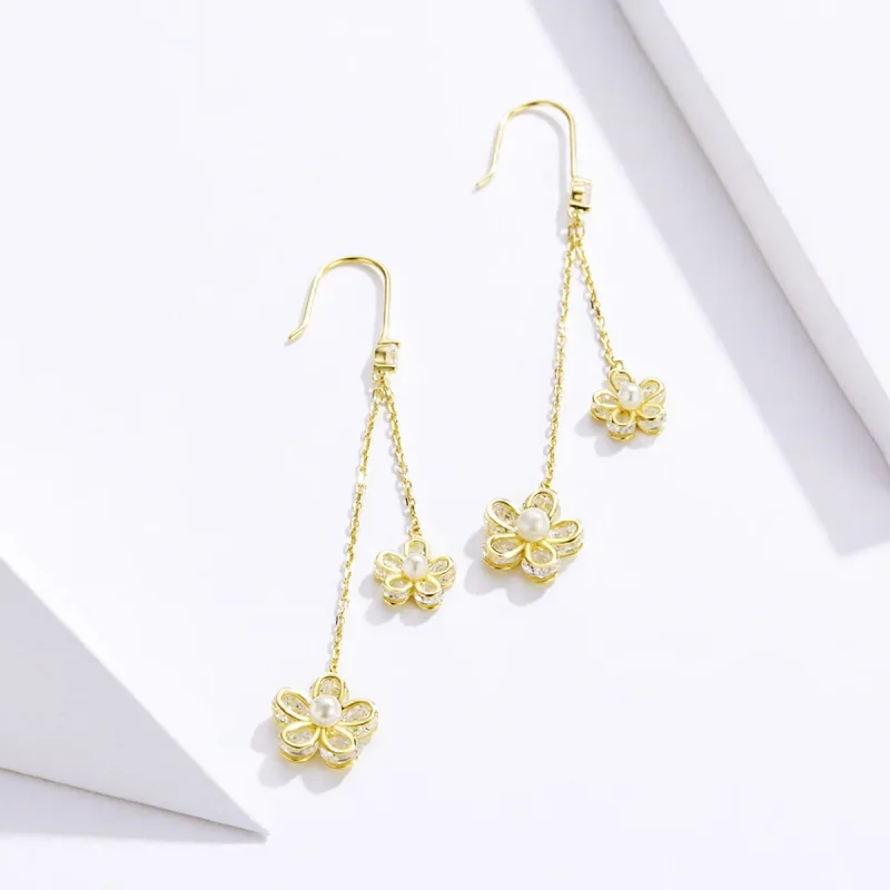 (bilde for) Pandora Style Flower Light Hengende øredobber - BSE197 - Vis 3