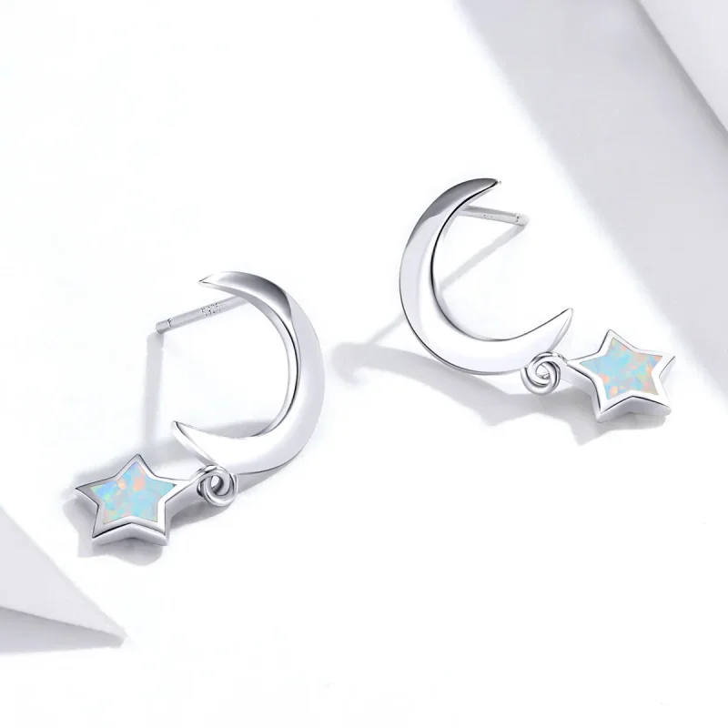 (bilde for) Pandora Style Moon and Star Opal hengende øredobber - SCE707 - Vis 4