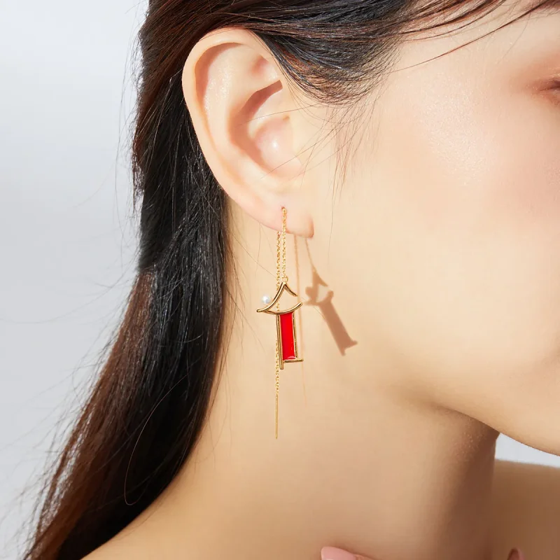 (bilde for) Pandora Style røde minne hengende øredobber - BSE340 - Vis 5