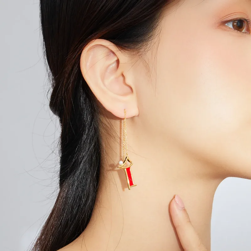 (bilde for) Pandora Style røde minne hengende øredobber - BSE340 - Vis 6