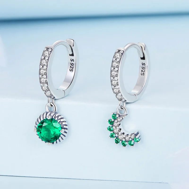(bilde for) Pandora-stil asymmetriske sol- og månehoop øredobber - BSE705 - Vis 2
