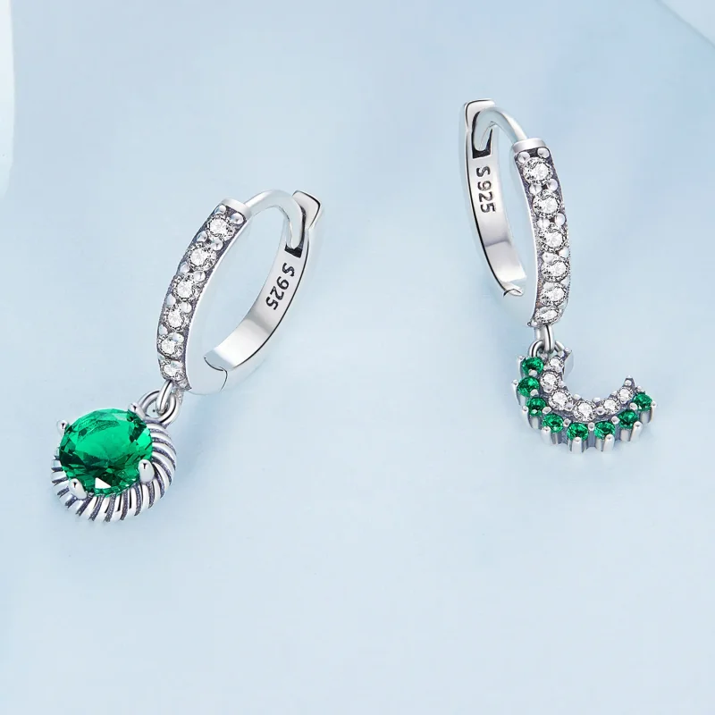 (bilde for) Pandora-stil asymmetriske sol- og månehoop øredobber - BSE705 - Vis 3