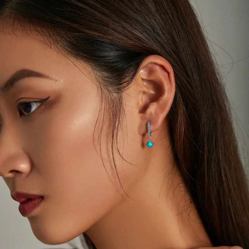(bilde for) Pandora-stil turkise ringøredobber - SCE1307 - Vis 5