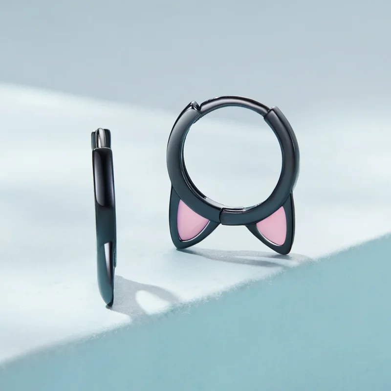 (bilde for) Pandora Style Black Cat Ears Hoop øredobber - SCE1515 - Vis 2