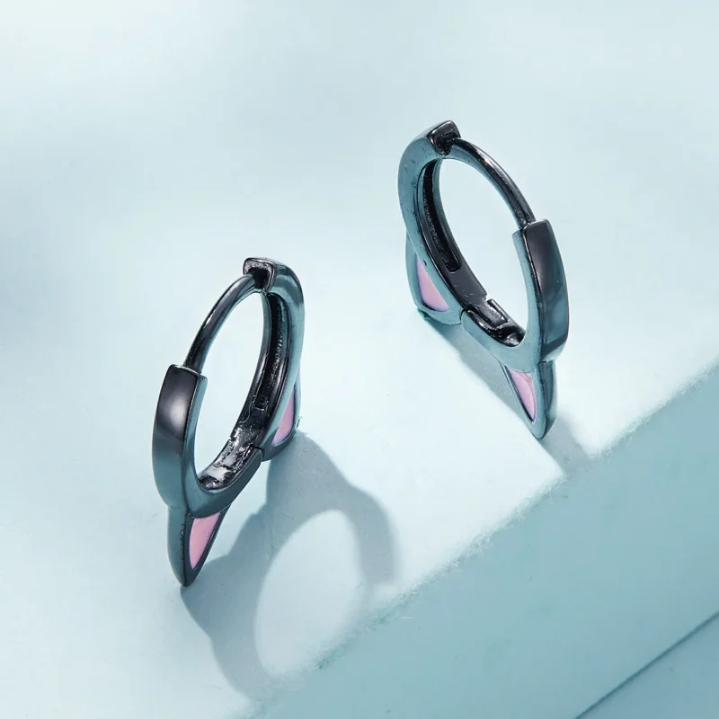 (bilde for) Pandora Style Black Cat Ears Hoop øredobber - SCE1515 - Vis 3