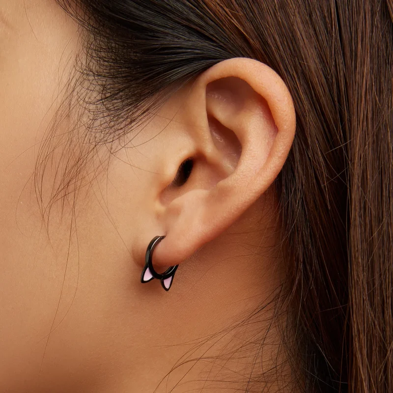 (bilde for) Pandora Style Black Cat Ears Hoop øredobber - SCE1515 - Vis 7