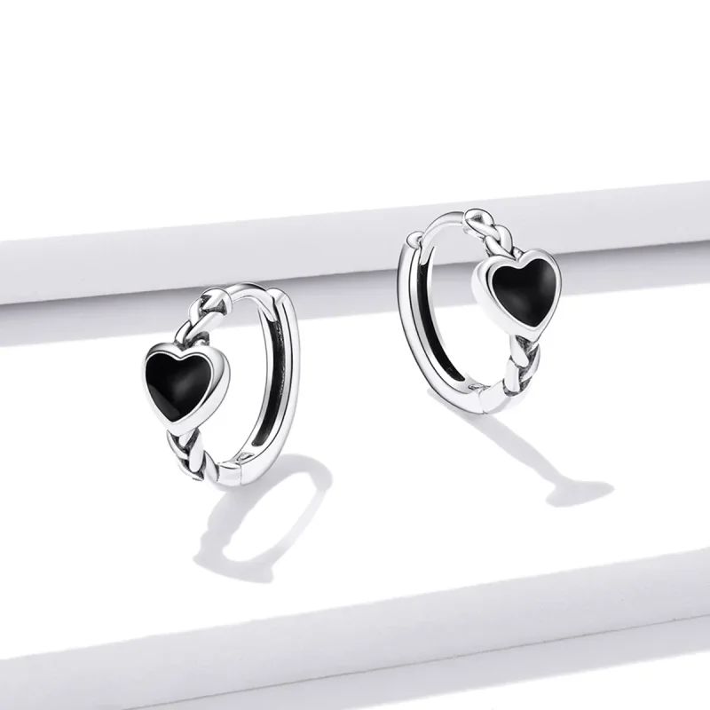 (bilde for) Pandora Style Black Heart Hoop øredobber - BSE456 - Vis 2