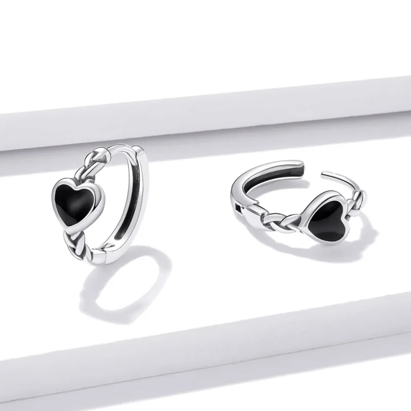 (bilde for) Pandora Style Black Heart Hoop øredobber - BSE456 - Vis 3