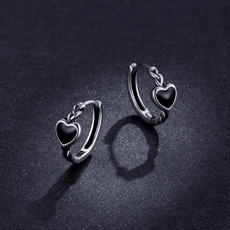 (bilde for) Pandora Style Black Heart Hoop øredobber - BSE456 - Vis 4