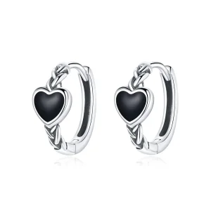 (bilde for) Pandora Style Black Heart Hoop øredobber - BSE456