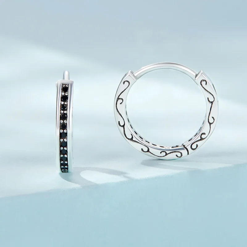 (bilde for) Pandora Style Black Zircon Hoop øredobber - SCE1522 - Vis 2
