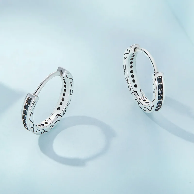 (bilde for) Pandora Style Black Zircon Hoop øredobber - SCE1522 - Vis 3