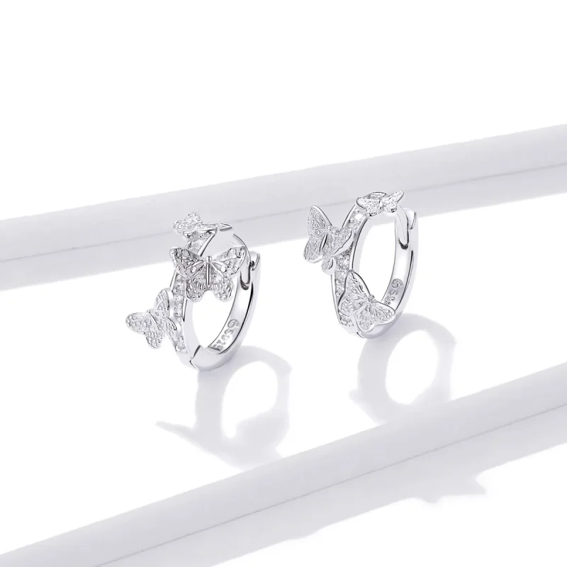 (bilde for) Pandora Style Butterflies Flying Hoop øredobber - BSE445 - Vis 2