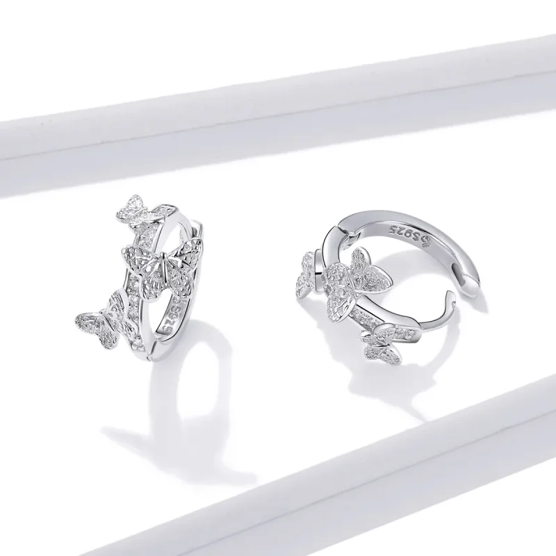 (bilde for) Pandora Style Butterflies Flying Hoop øredobber - BSE445 - Vis 3