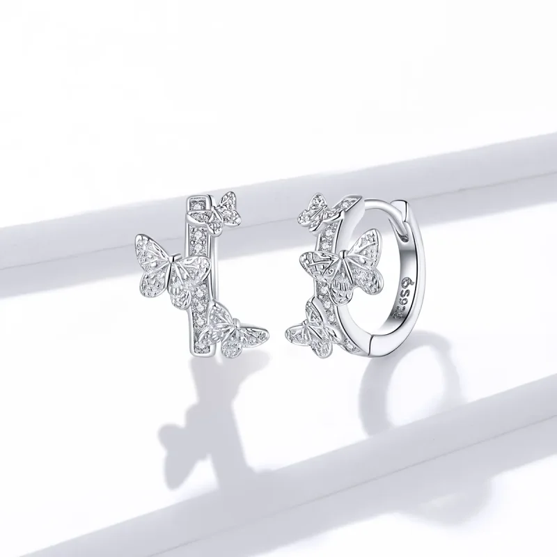 (bilde for) Pandora Style Butterflies Flying Hoop øredobber - BSE445 - Vis 4