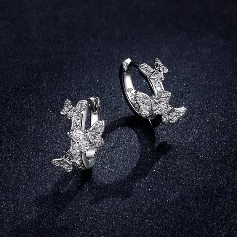 (bilde for) Pandora Style Butterflies Flying Hoop øredobber - BSE445 - Vis 5