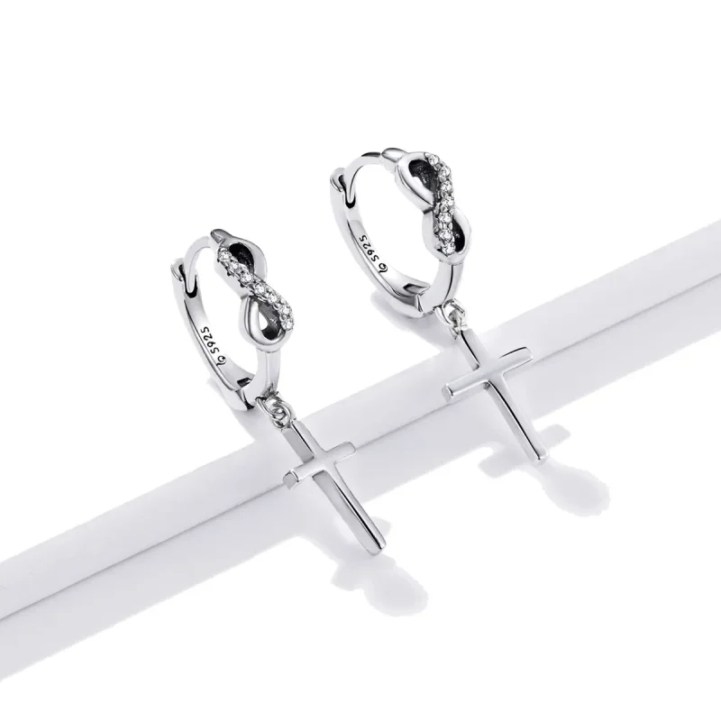 (bilde for) Pandora Style Creative Cross Hoop øredobber - BSE474 - Vis 3