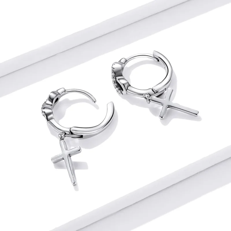 (bilde for) Pandora Style Creative Cross Hoop øredobber - BSE474 - Vis 4