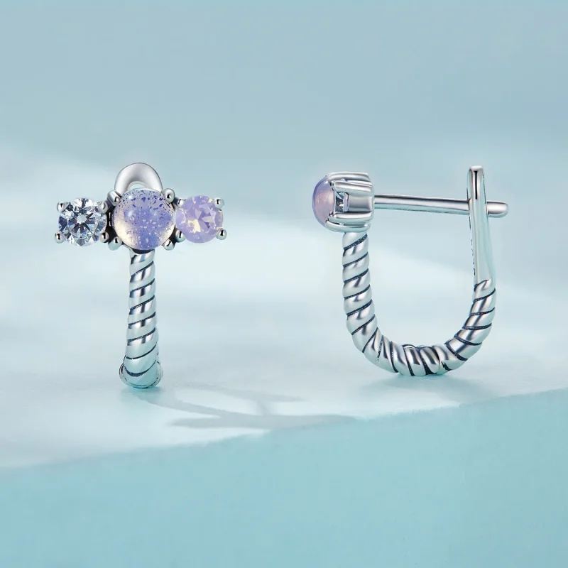 (bilde for) Pandora Style Gem skjøting U-form Hoop øredobber - SCE1453 - Vis 2