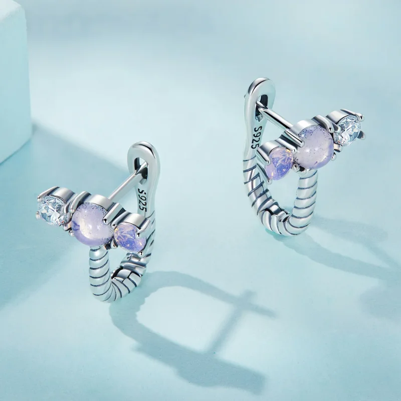(bilde for) Pandora Style Gem skjøting U-form Hoop øredobber - SCE1453 - Vis 3