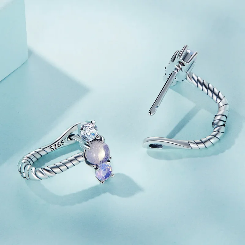 (bilde for) Pandora Style Gem skjøting U-form Hoop øredobber - SCE1453 - Vis 4