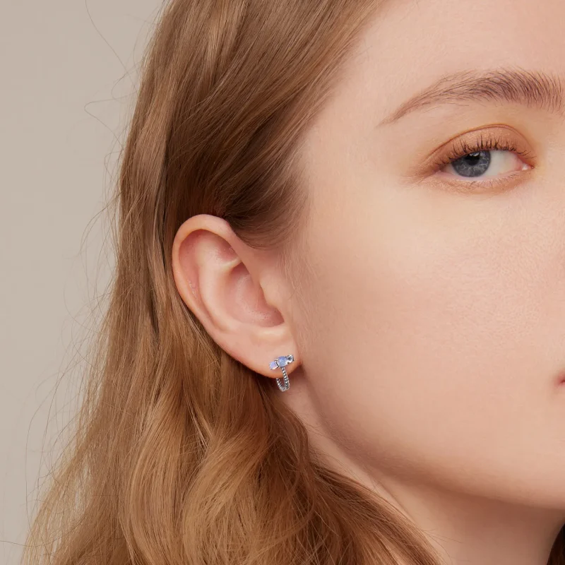 (bilde for) Pandora Style Gem skjøting U-form Hoop øredobber - SCE1453 - Vis 5