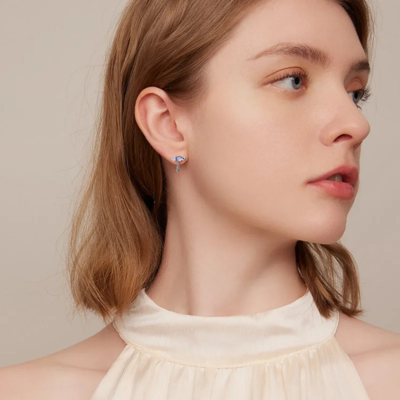 (bilde for) Pandora Style Gem skjøting U-form Hoop øredobber - SCE1453 - Vis 6