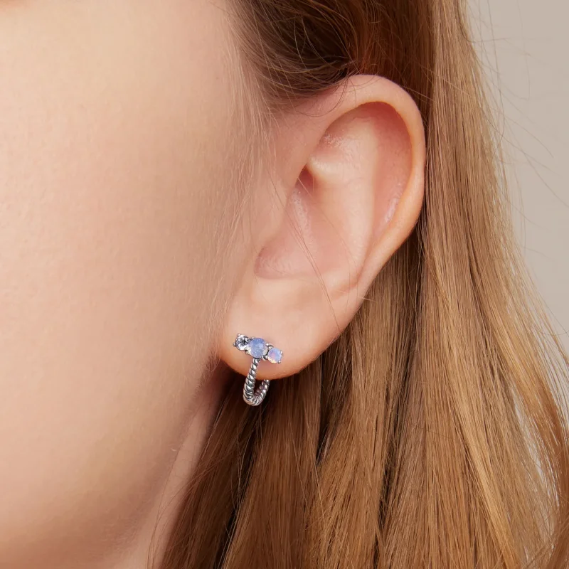 (bilde for) Pandora Style Gem skjøting U-form Hoop øredobber - SCE1453 - Vis 7
