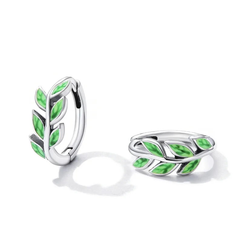 (bilde for) Pandora Style Green Leaves Hoop øredobber - SCE1392 - Vis 2
