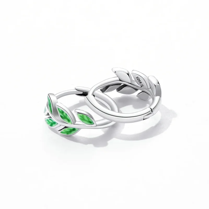(bilde for) Pandora Style Green Leaves Hoop øredobber - SCE1392 - Vis 3