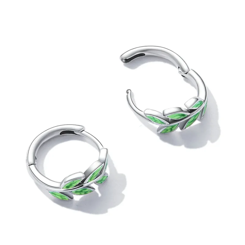 (bilde for) Pandora Style Green Leaves Hoop øredobber - SCE1392 - Vis 4