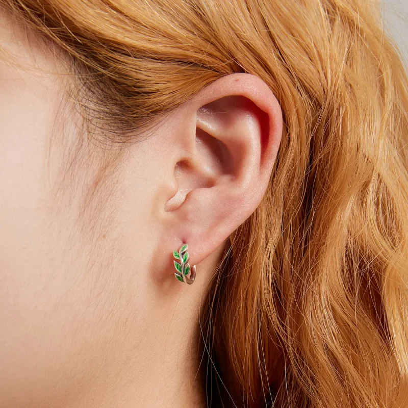 (bilde for) Pandora Style Green Leaves Hoop øredobber - SCE1392 - Vis 5