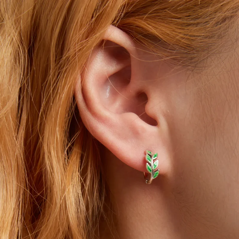(bilde for) Pandora Style Green Leaves Hoop øredobber - SCE1392 - Vis 6
