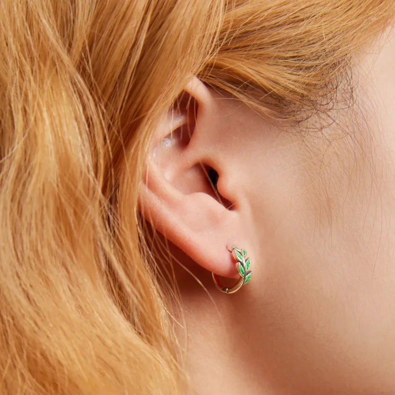 (bilde for) Pandora Style Green Leaves Hoop øredobber - SCE1392 - Vis 7