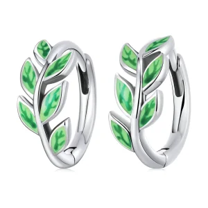 (bilde for) Pandora Style Green Leaves Hoop øredobber - SCE1392