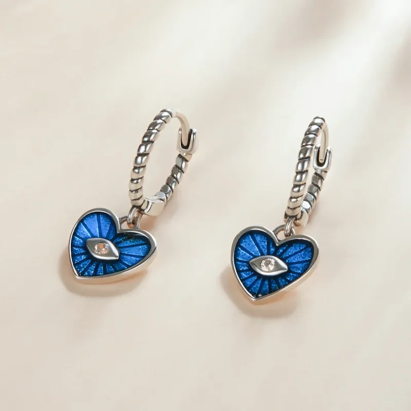 (bilde for) Pandora Style Heart Demon Eyes - Sapphire Blue Hoop øredobber - SCE1270-BU - Vis 5