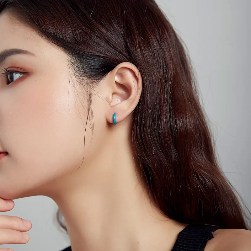 (bilde for) Pandora Style Little Blue Hoop øredobber - BSE488-BU - Vis 3