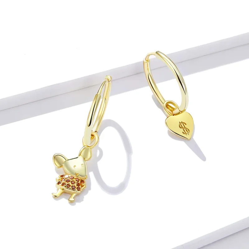 (bilde for) Pandora Style Lucky Rat and Heart Hoop øredobber - BSE344-L - Vis 4